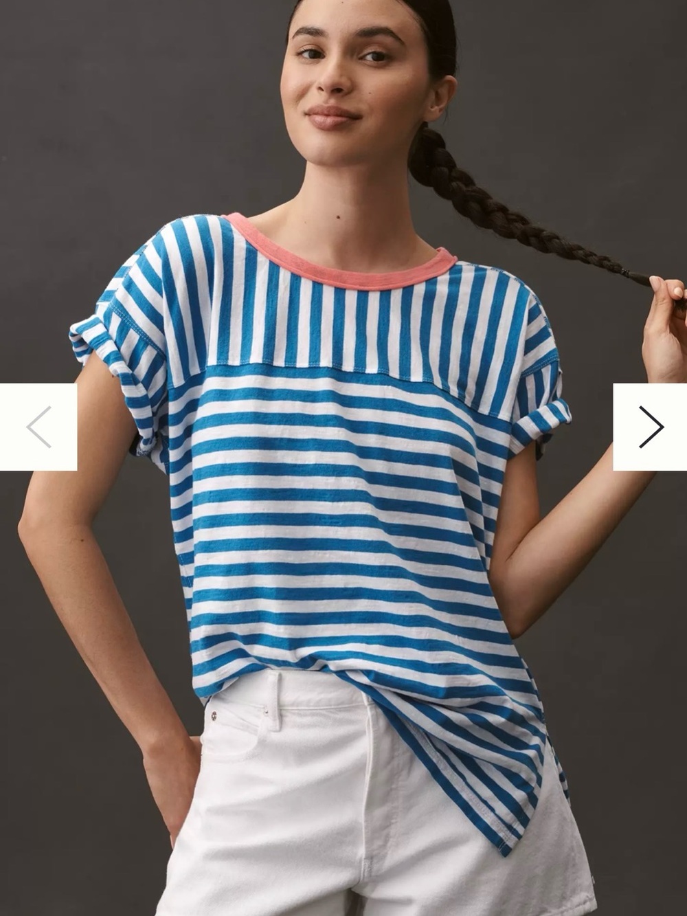 Pilcro Jordyn Cotton-Slub Crew-Neck Oversized Tee by Pilcro: Striped Edition